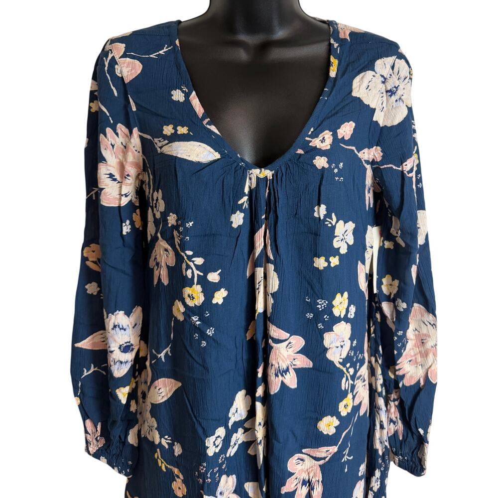O'Neill Women Tunic Dress XS Extra Small Blue Floral Long Sleeve V-Neck NWT New - Picture 2 of 10